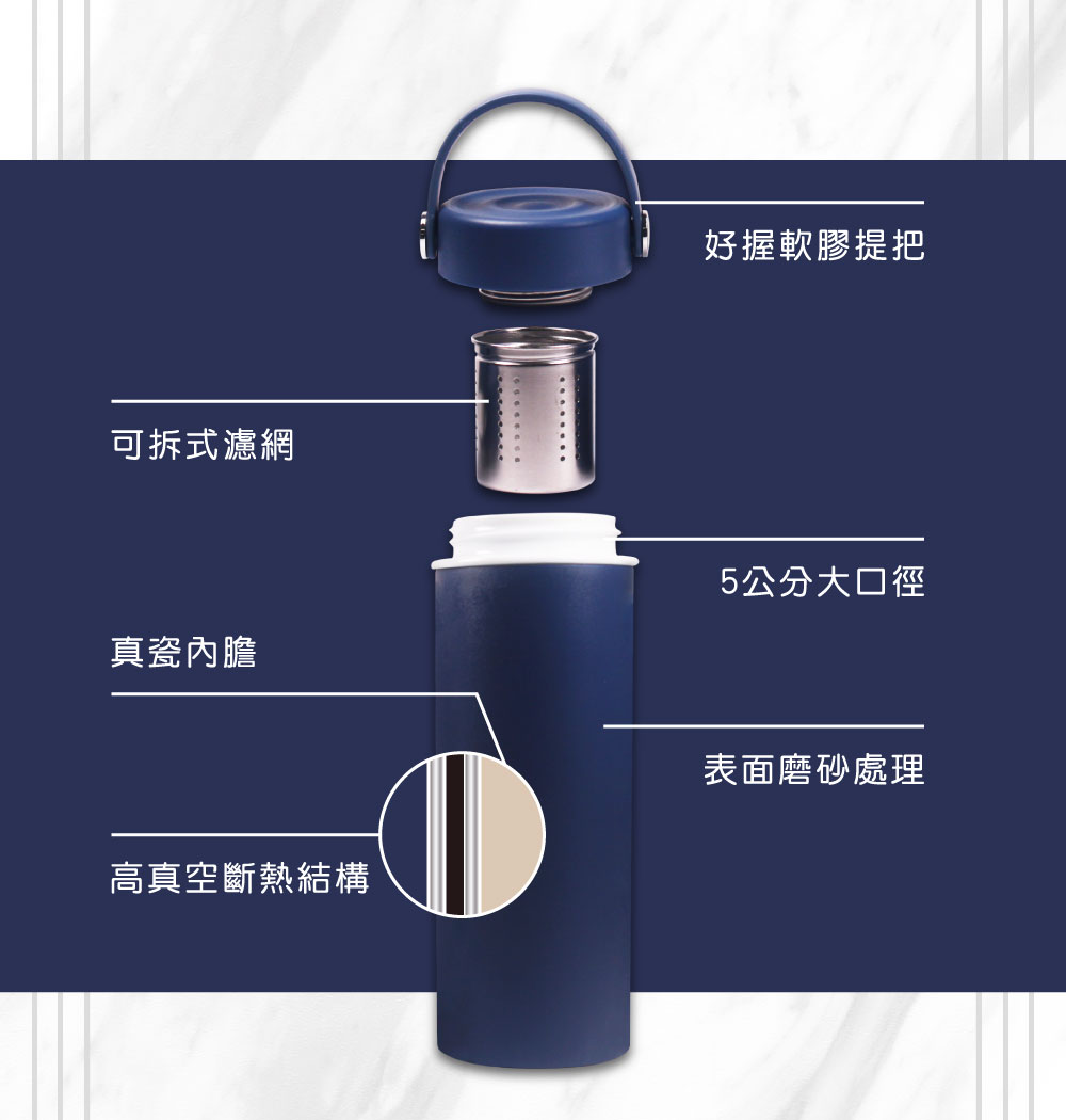 【深海藍】真陶瓷保溫瓶（客製化英文名）