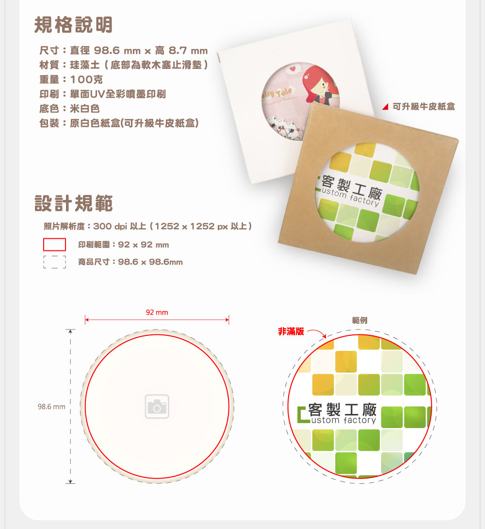 客製化珪藻土吸水杯墊（圓形）